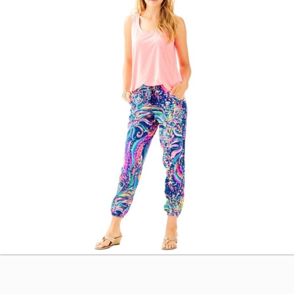 Lilly Pulitzer Pink Tank with Multicolor Swirl Joggers